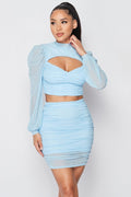 Sexy Sheer Cutout Puff Sleeved Top And Skirt Set-Product Type | Naughty Smile Fashion