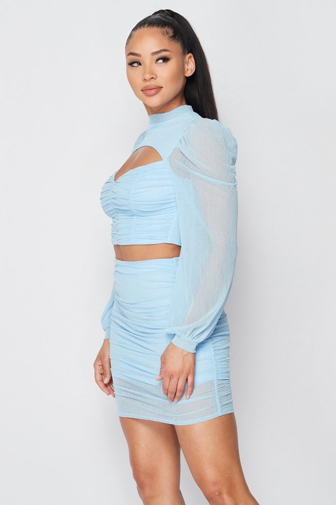 Sexy Sheer Cutout Puff Sleeved Top And Skirt Set-Product Type | Naughty Smile Fashion