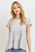 Dot Textured Print Jersey Ruffled Short Sleeve Top-Product Type | Naughty Smile Fashion