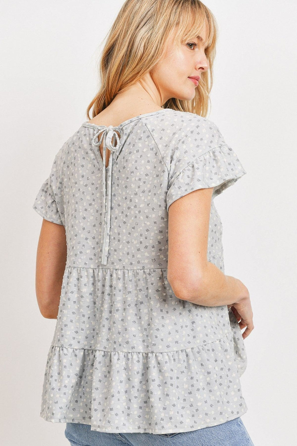 Dot Textured Print Jersey Ruffled Short Sleeve Top-Product Type | Naughty Smile Fashion