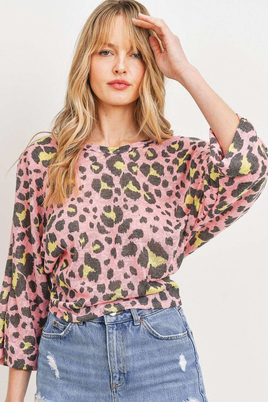Leopard Knit Back Opened Short Sleeve Top-Product Type | Naughty Smile Fashion