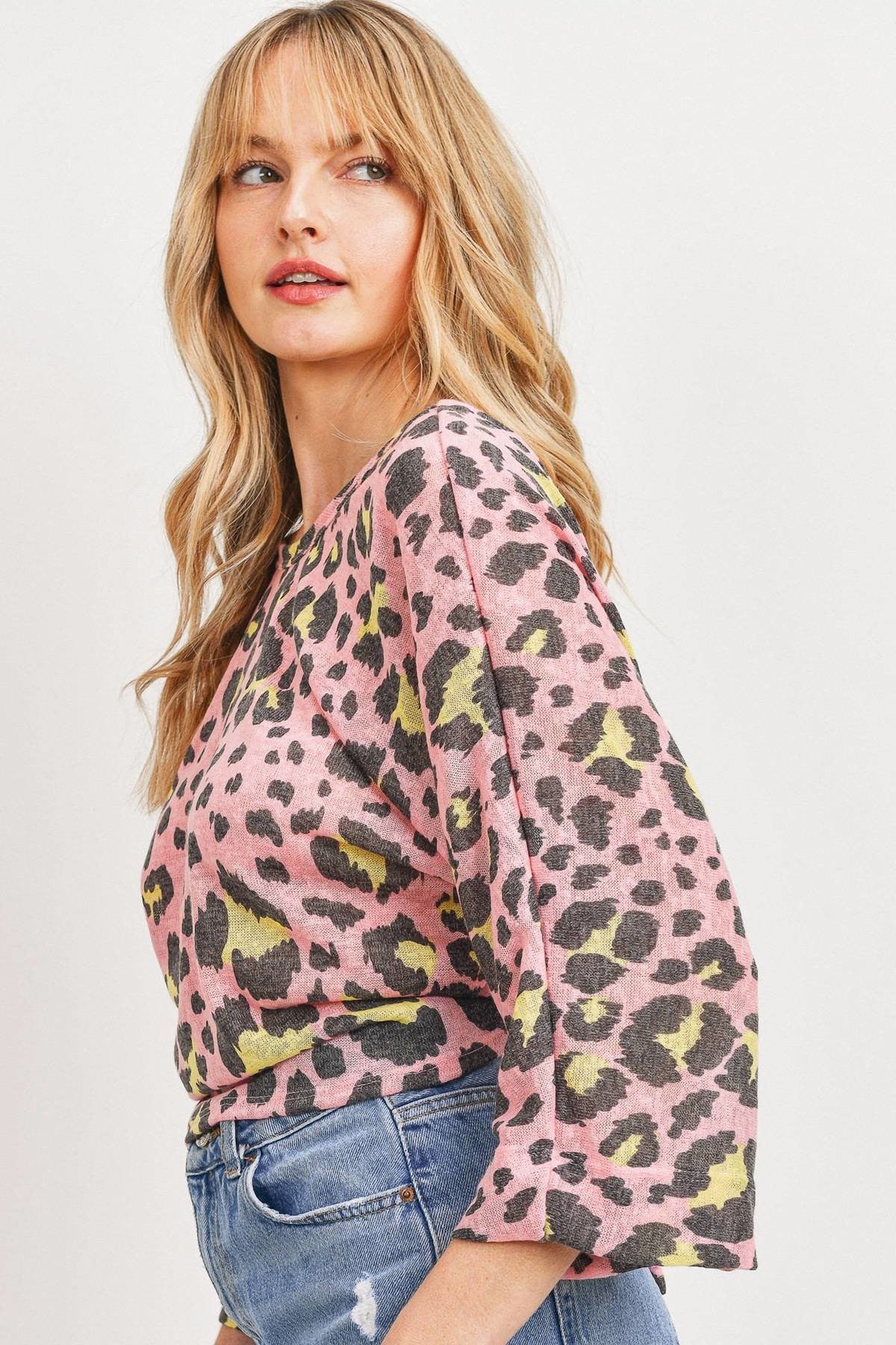 Leopard Knit Back Opened Short Sleeve Top-Product Type | Naughty Smile Fashion