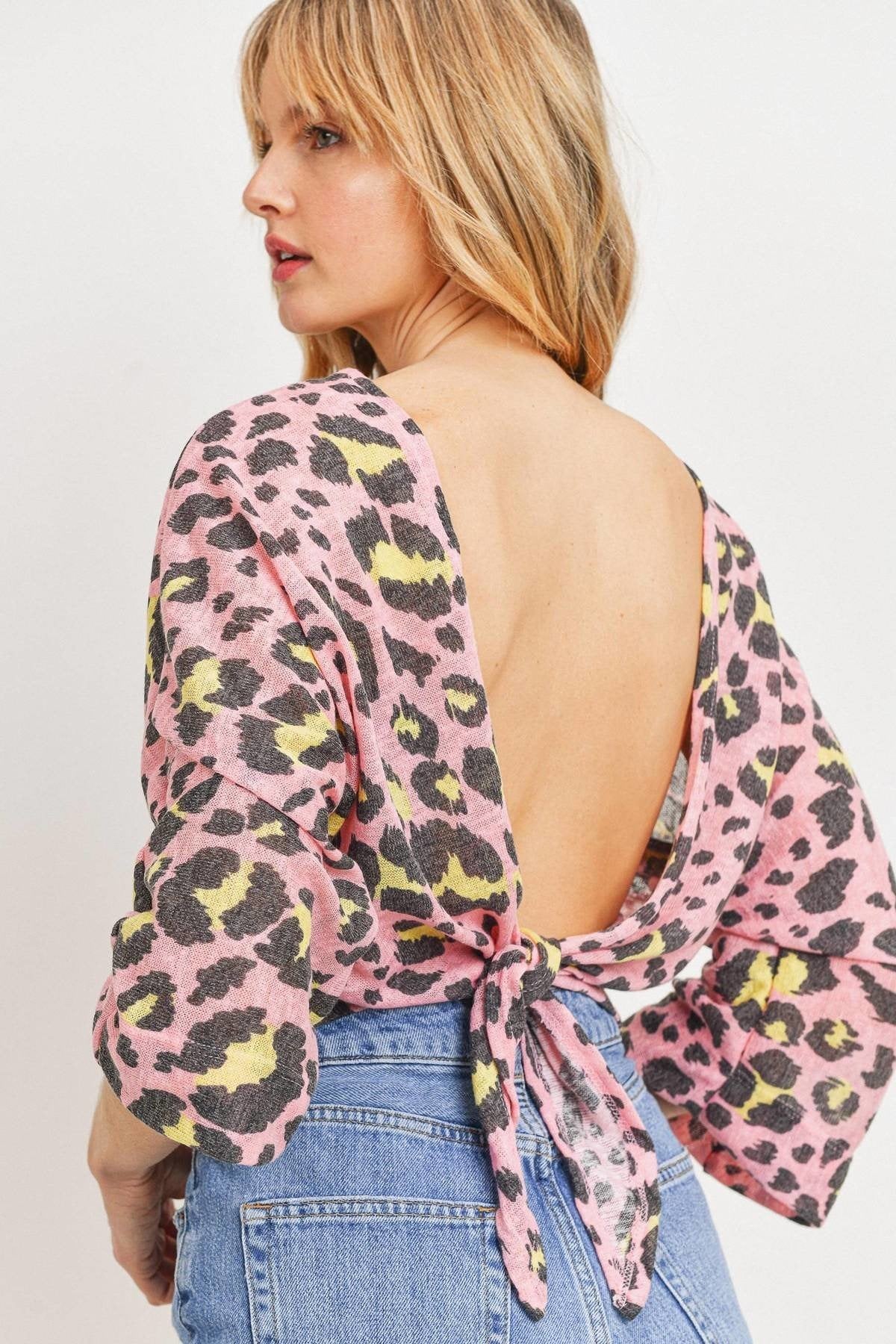 Leopard Knit Back Opened Short Sleeve Top-Product Type | Naughty Smile Fashion