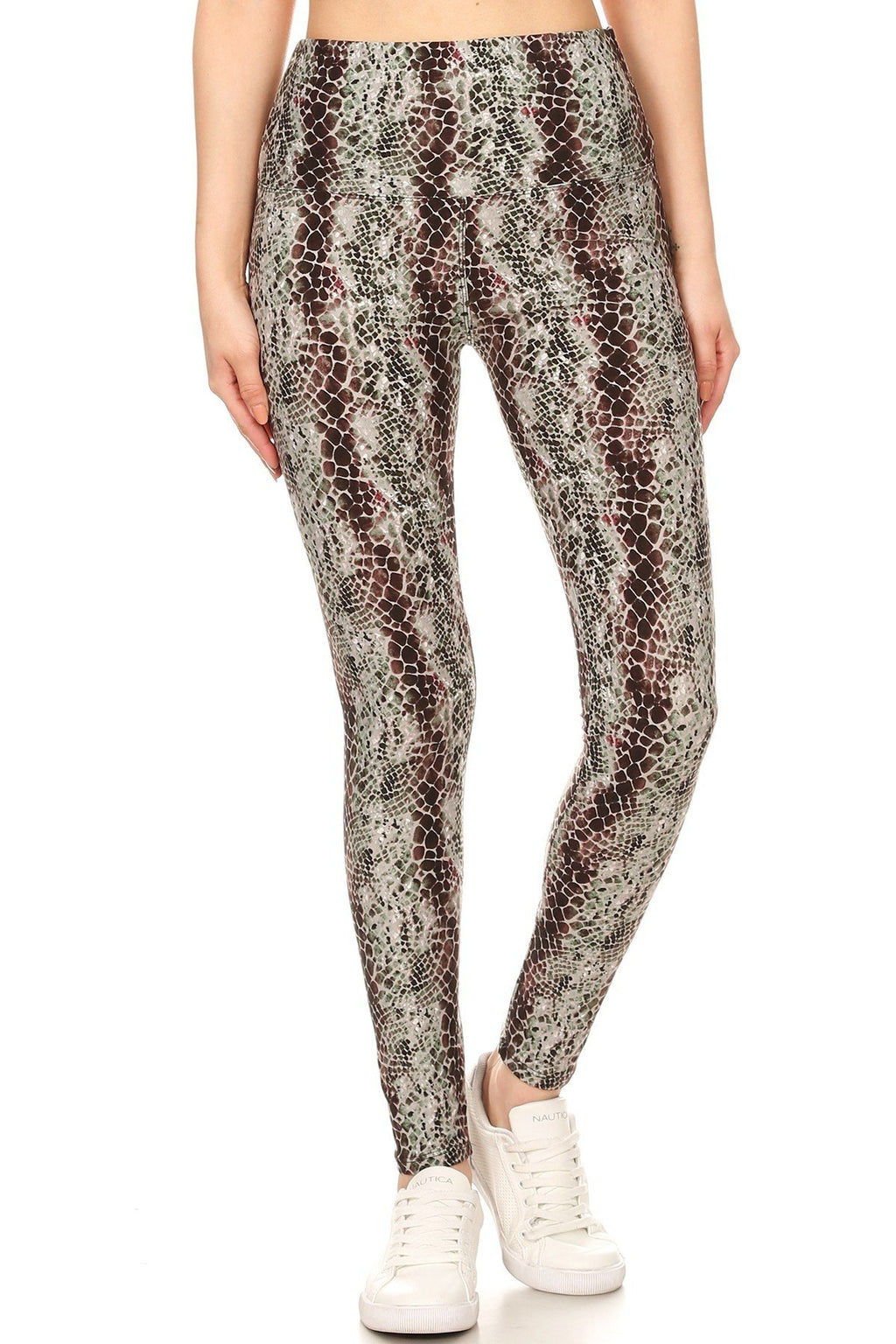 Yoga Style Banded Lined Snakeskin Printed Knit Legging With High Waist.-Product Type | Naughty Smile Fashion