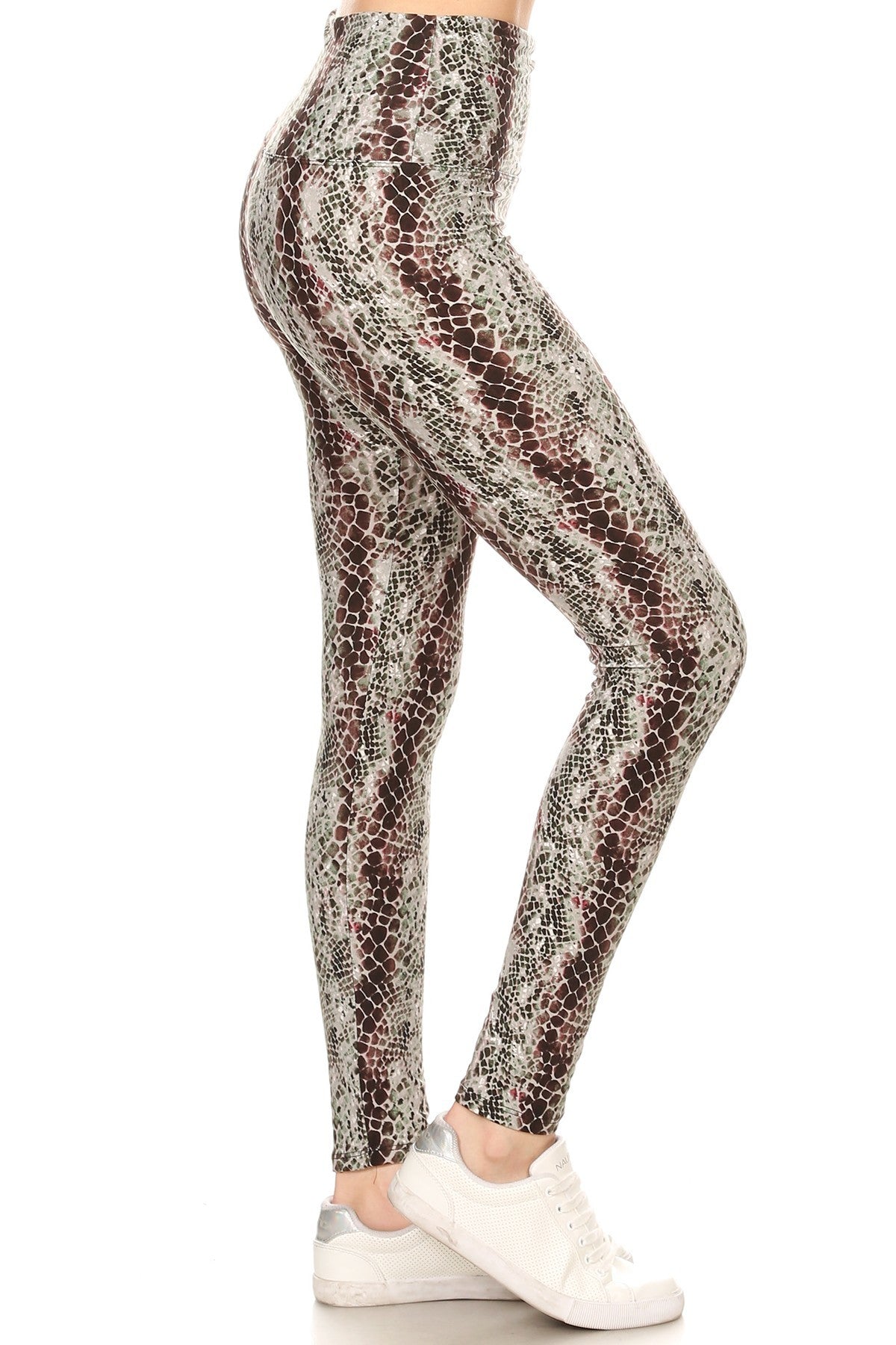 Yoga Style Banded Lined Snakeskin Printed Knit Legging With High Waist.-Product Type | Naughty Smile Fashion
