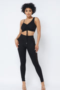 Mesh Strappy Adjustable Ruched Crop Top With Matching See Through Side Panel Leggings-Product Type | Naughty Smile Fashion