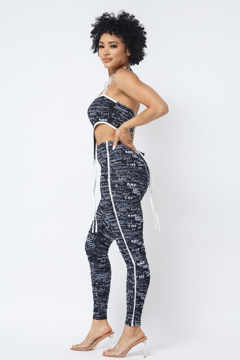 Mesh Print Crop Top With Plastic Chain Halter Neck With Matching Leggings-Product Type | Naughty Smile Fashion