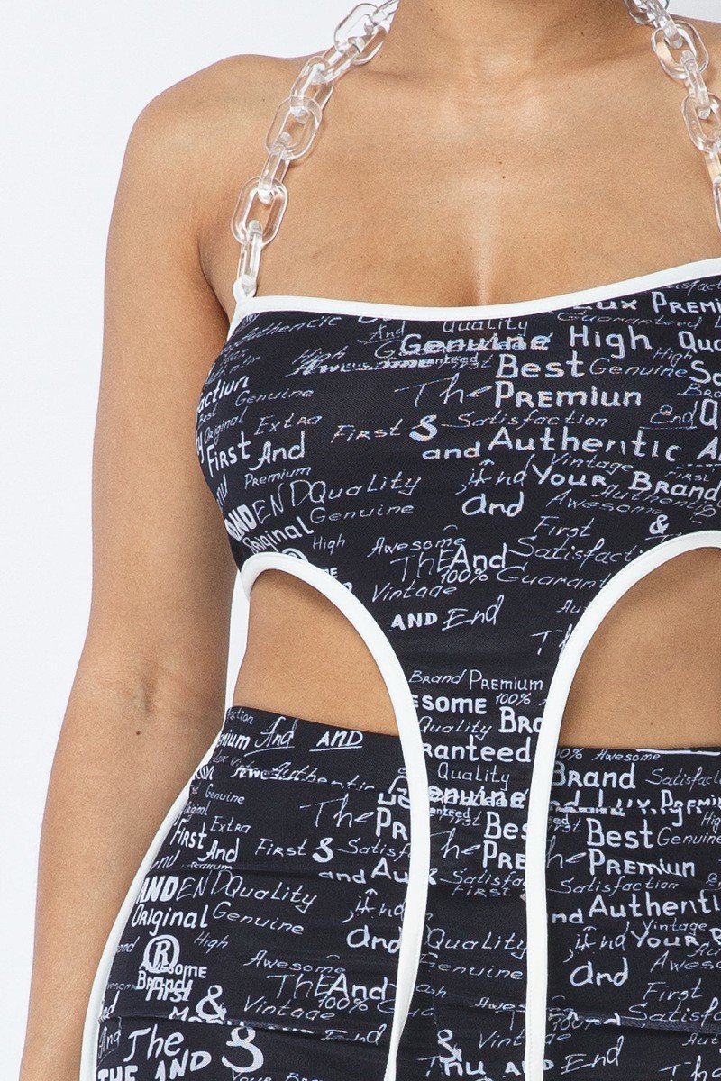 Mesh Print Crop Top With Plastic Chain Halter Neck With Matching Leggings-Product Type | Naughty Smile Fashion