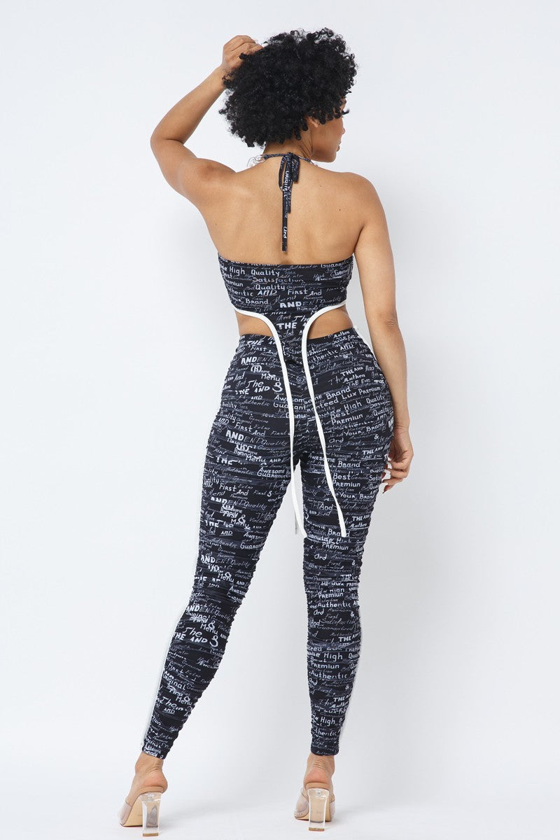 Mesh Print Crop Top With Plastic Chain Halter Neck With Matching Leggings-Product Type | Naughty Smile Fashion