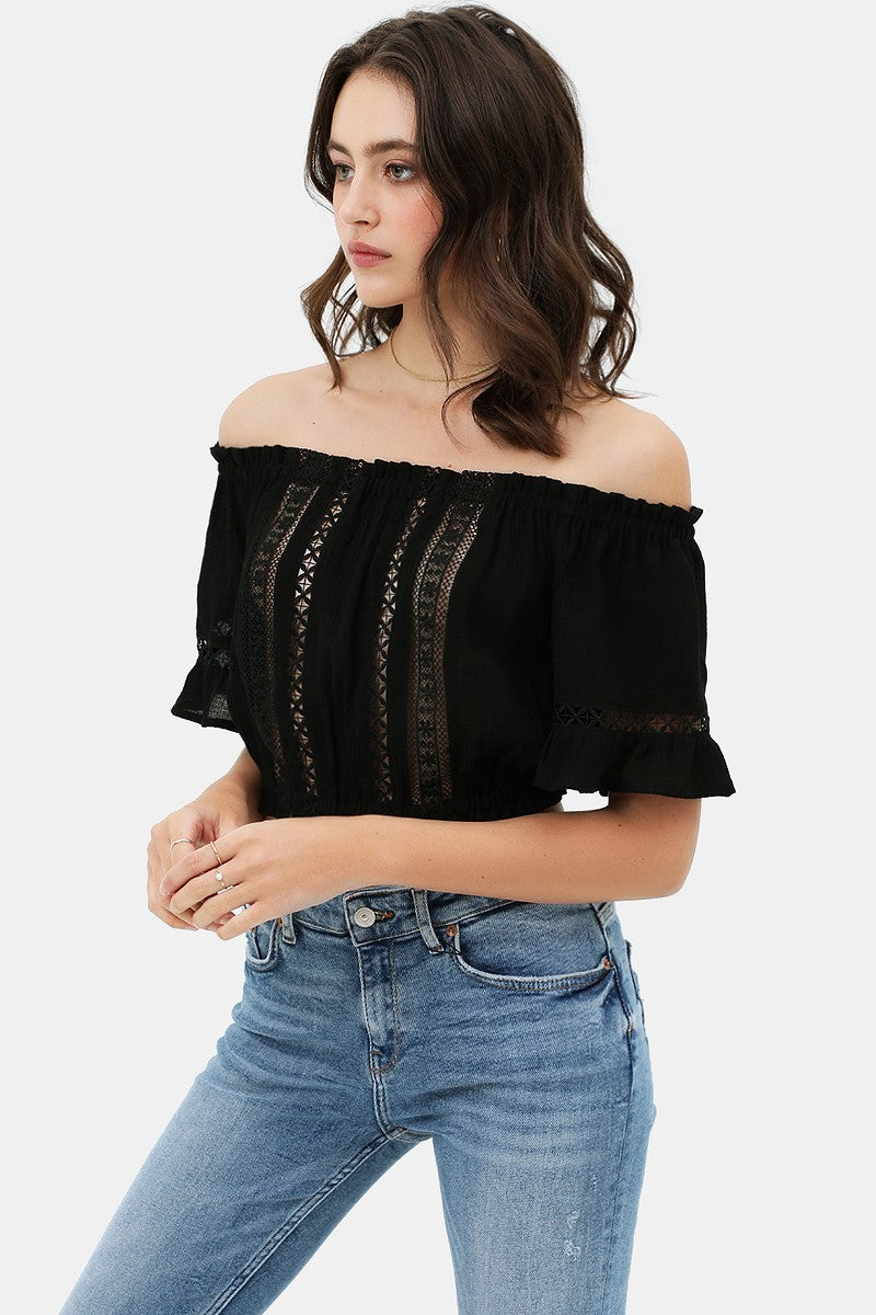 Lace Trim On The Front And Sleeves, Waist Band Cropped Top-Product Type | Naughty Smile Fashion