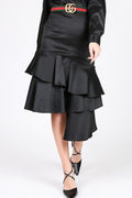Asymmetrical Ruffle Bottom Satin Skirt-Product Type | Naughty Smile Fashion