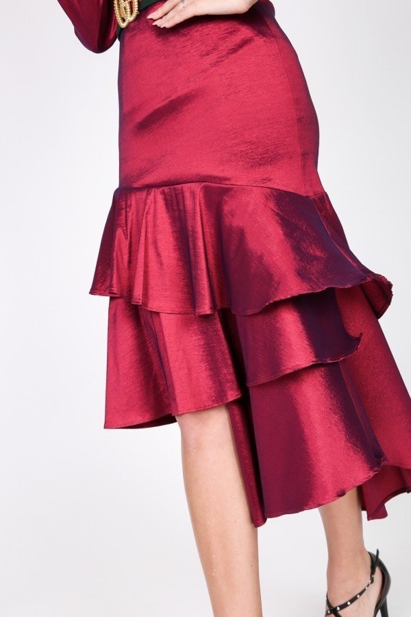 Asymmetrical Ruffle Bottom Satin Skirt-Product Type | Naughty Smile Fashion