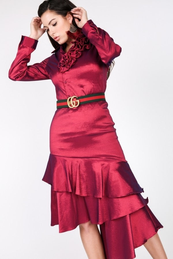 Asymmetrical Ruffle Bottom Satin Skirt-Product Type | Naughty Smile Fashion