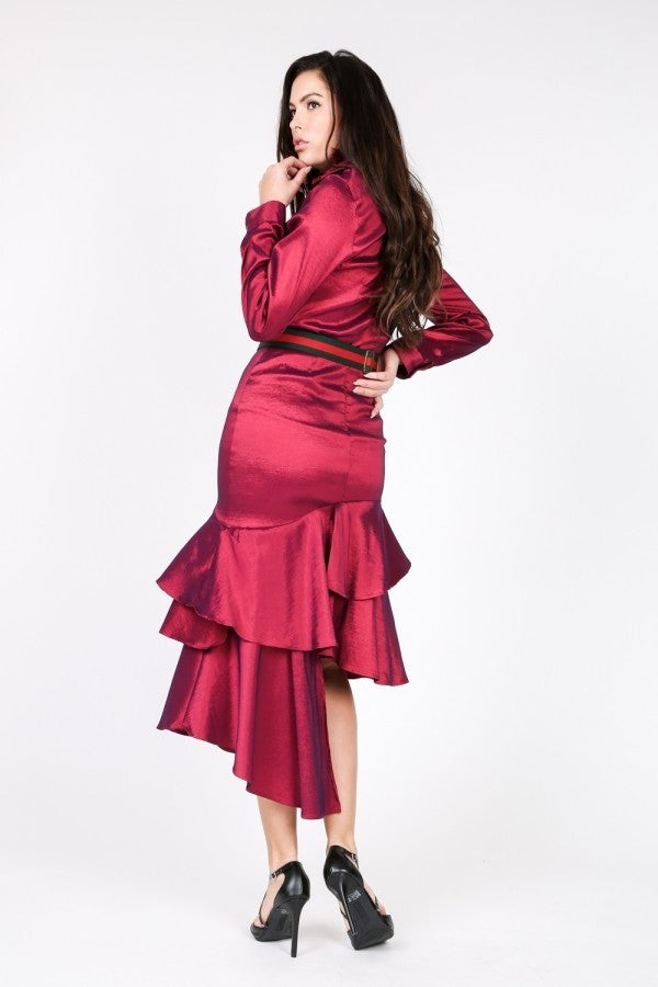 Asymmetrical Ruffle Bottom Satin Skirt-Product Type | Naughty Smile Fashion