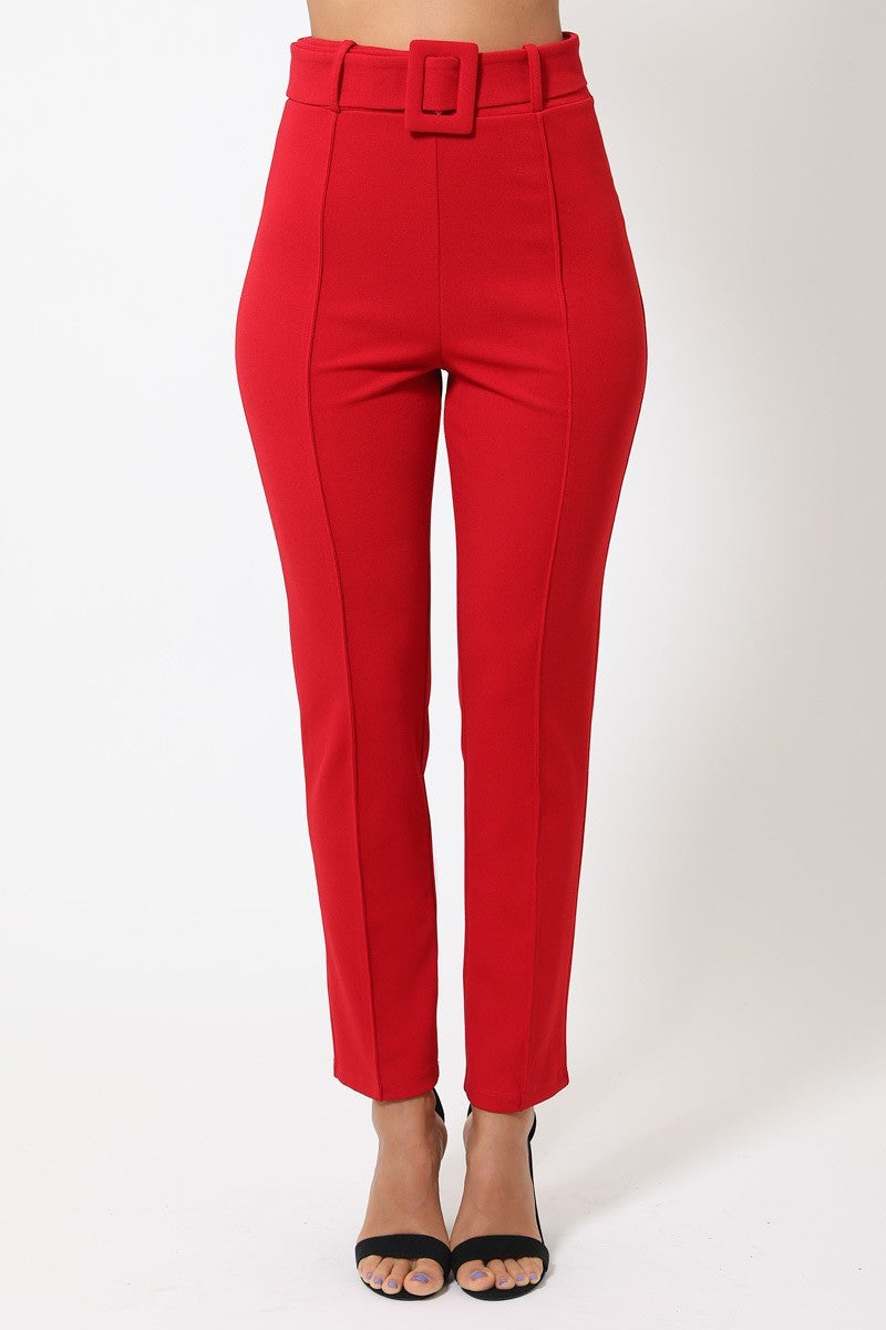 Ankle Tapered Self-fabric Buckle Belt Pants-Product Type | Naughty Smile Fashion