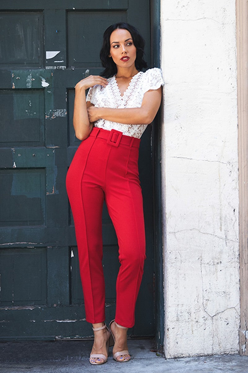 Ankle Tapered Self-fabric Buckle Belt Pants-Product Type | Naughty Smile Fashion