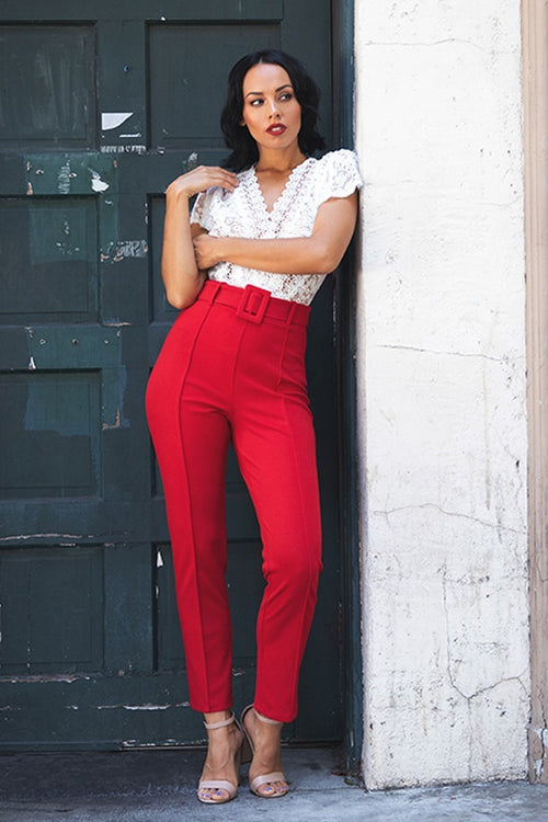 Ankle Tapered Self-fabric Buckle Belt Pants-Product Type | Naughty Smile Fashion