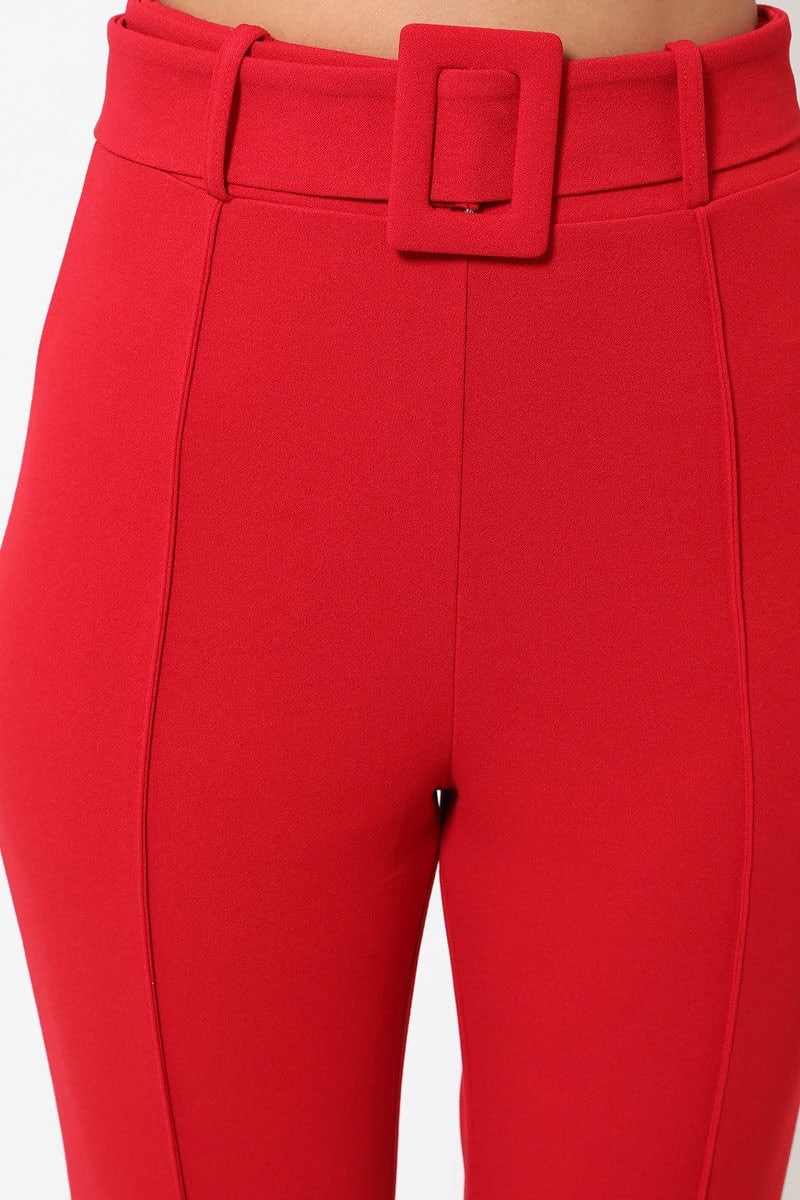 Ankle Tapered Self-fabric Buckle Belt Pants-Product Type | Naughty Smile Fashion
