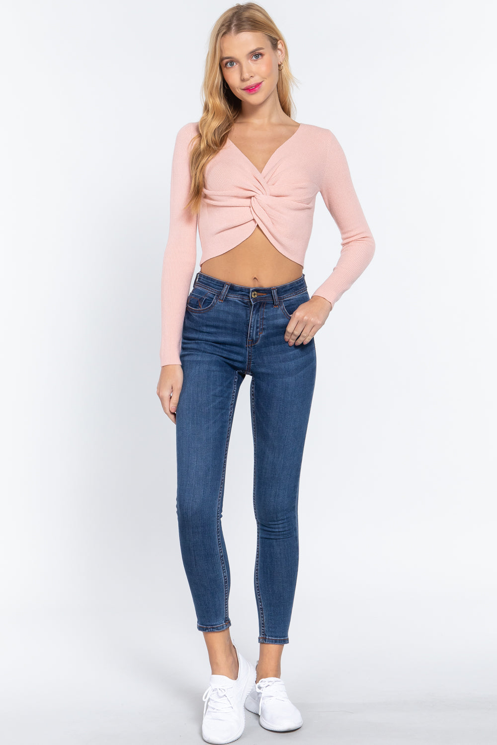 V-neck Front Knotted Crop Sweater-Product Type | Naughty Smile Fashion