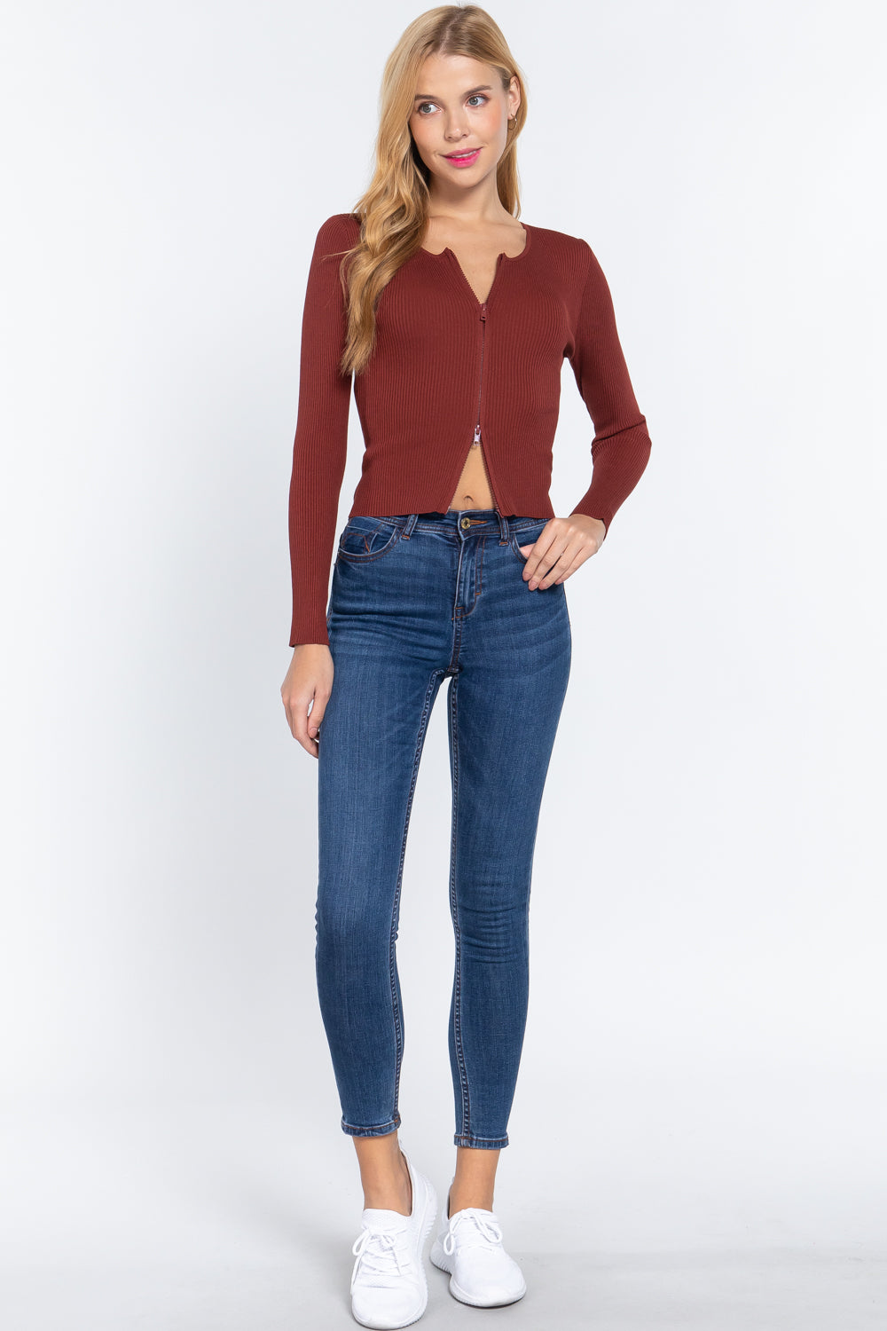 Rib Sweater Top W/front Zipper-Product Type | Naughty Smile Fashion