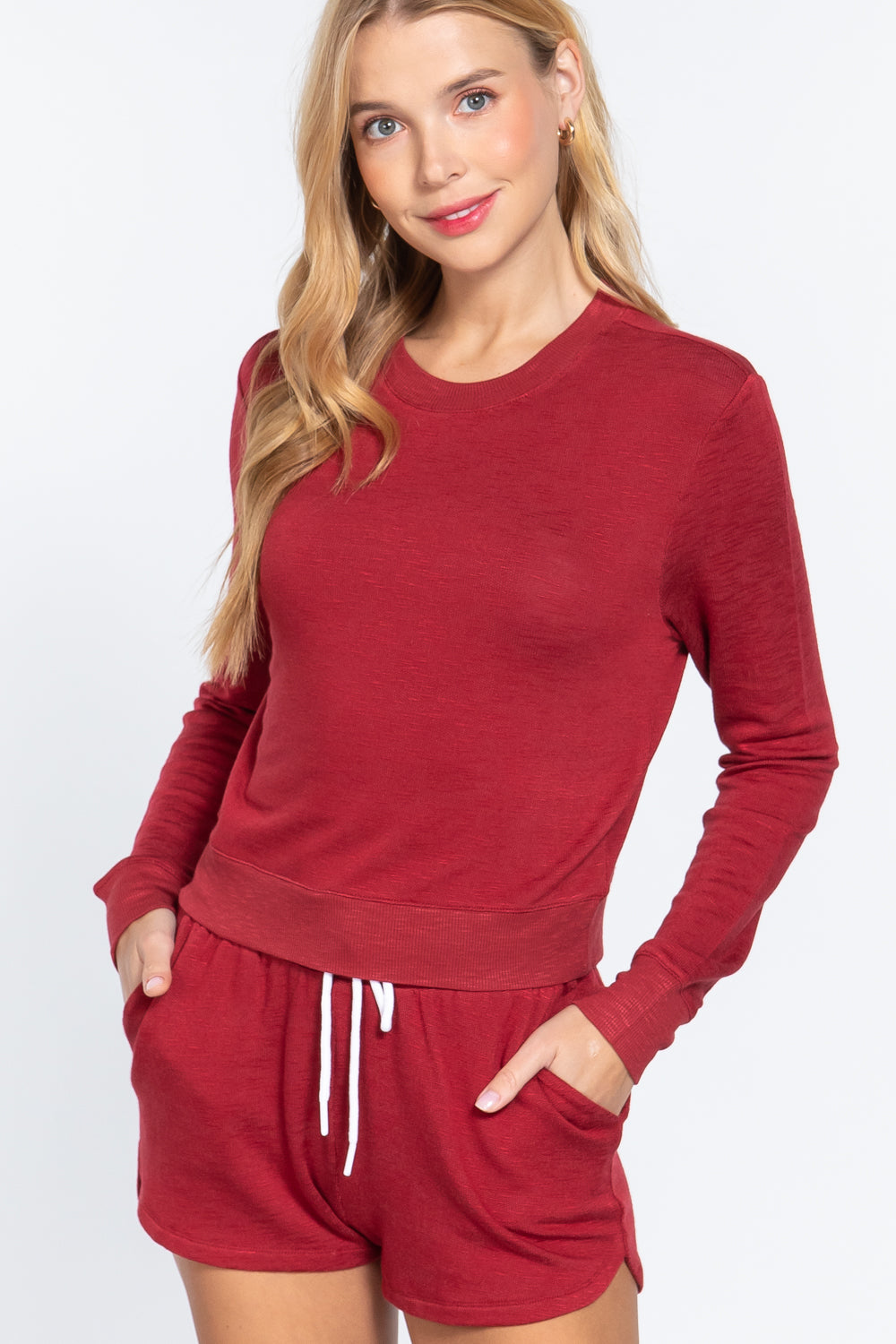 Long Slv Crew Neck Slub Terry Top-Product Type | Naughty Smile Fashion