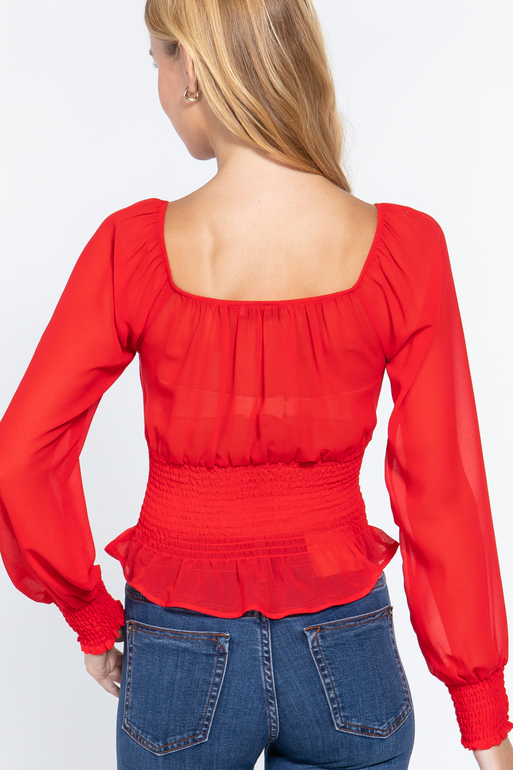 Long Slv Smocked Chiffon Top-Product Type | Naughty Smile Fashion