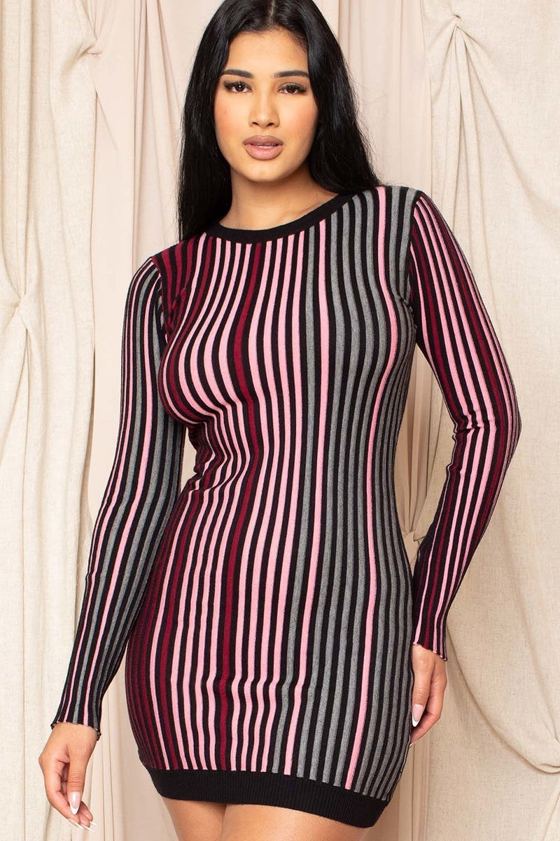Multi-color Striped Ribbed Dress-Product Type | Naughty Smile Fashion