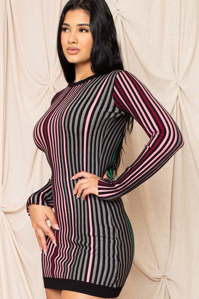 Multi-color Striped Ribbed Dress-Product Type | Naughty Smile Fashion