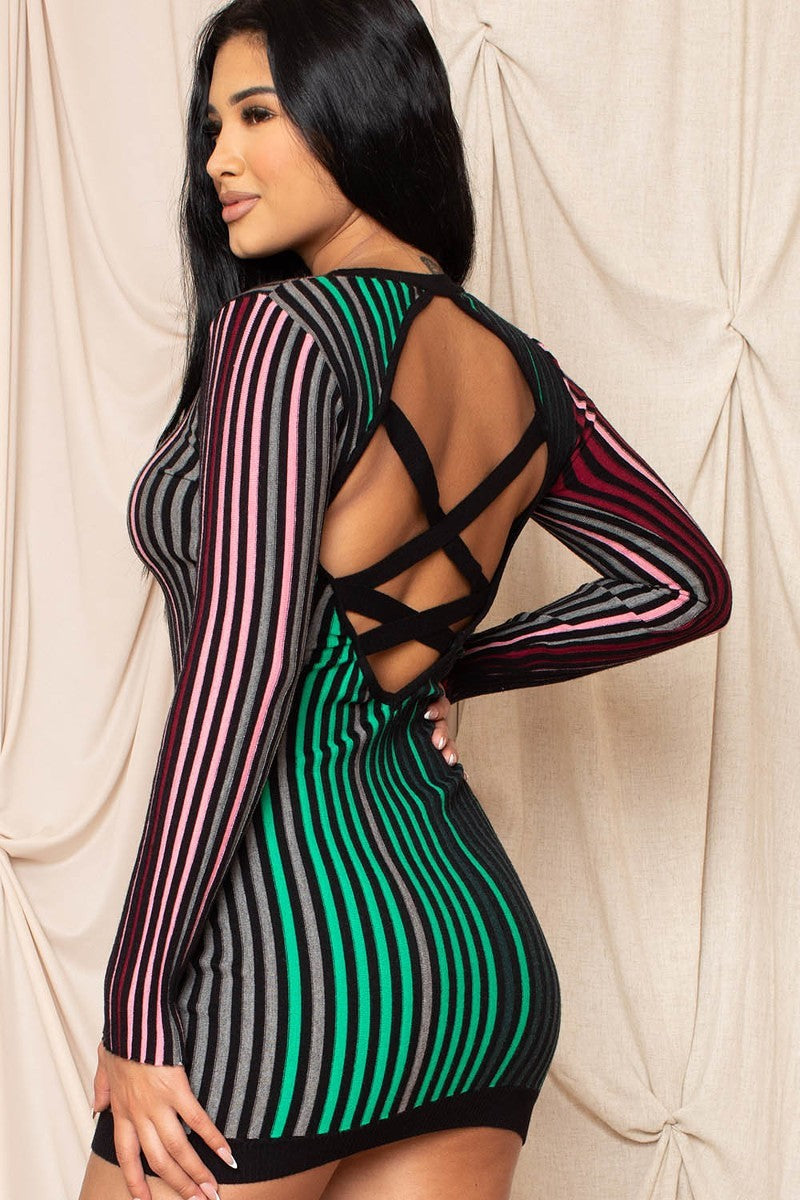 Multi-color Striped Ribbed Dress-Product Type | Naughty Smile Fashion