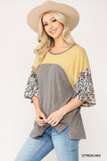 Colorblock Knit And Floral Print Mixed Top With Dolman Sleeve-Product Type | Naughty Smile Fashion