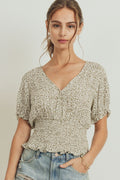 Puff Sleeve Smocked Waist Surplice Top-Product Type | Naughty Smile Fashion