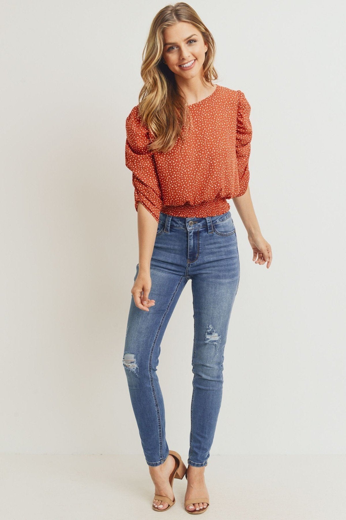 Smocked Band Top With Shirring Puff Sleeve-Product Type | Naughty Smile Fashion