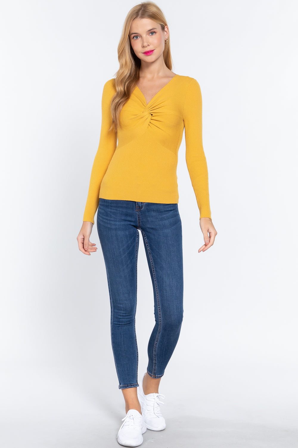 Long Slv V-neck Knotted Sweater-Product Type | Naughty Smile Fashion