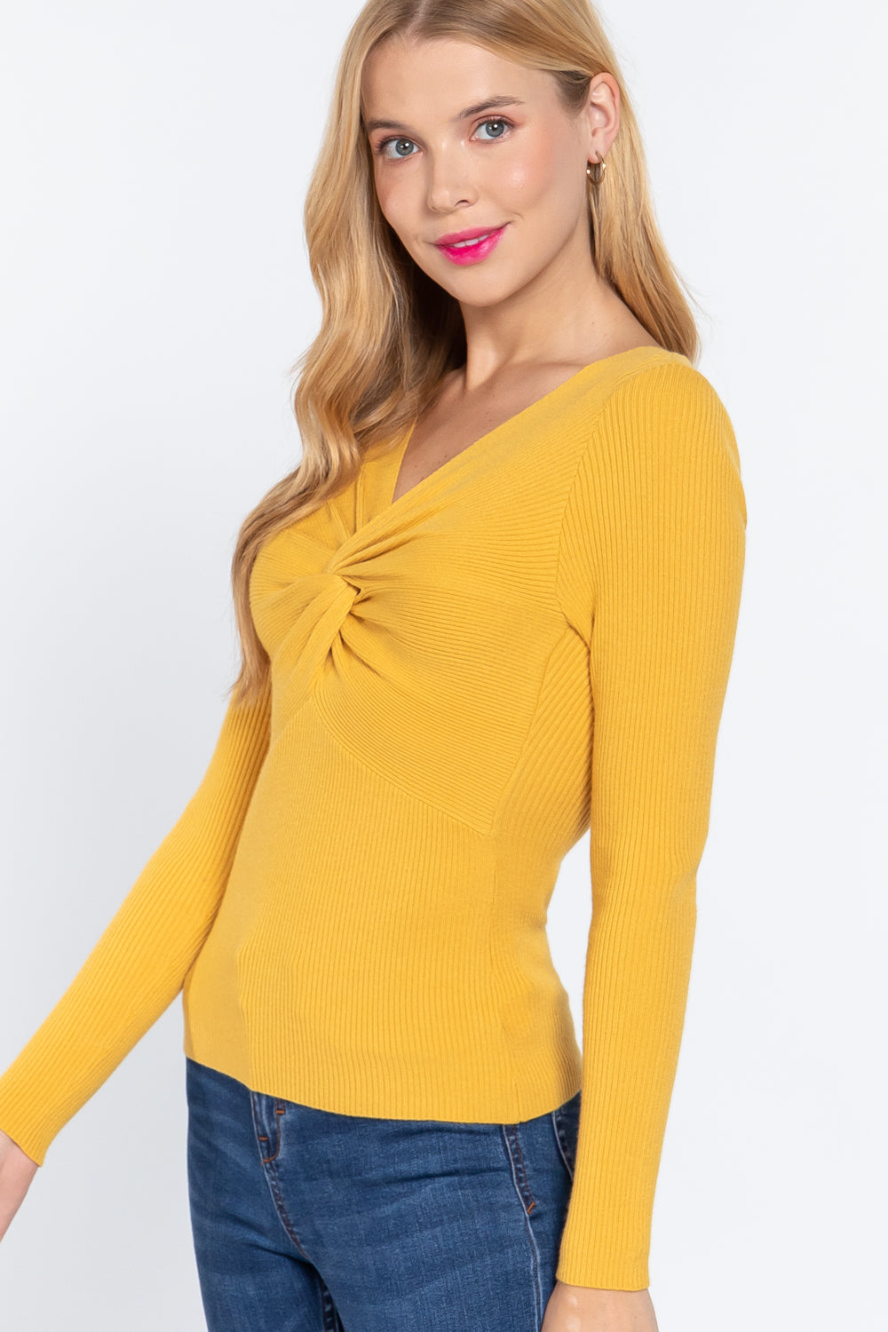 Long Slv V-neck Knotted Sweater-Product Type | Naughty Smile Fashion