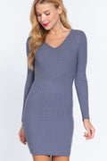 Long Slv V-neck Sweater Mini Dress-Product Type | Naughty Smile Fashion