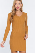 Long Slv V-neck Sweater Mini Dress-Product Type | Naughty Smile Fashion