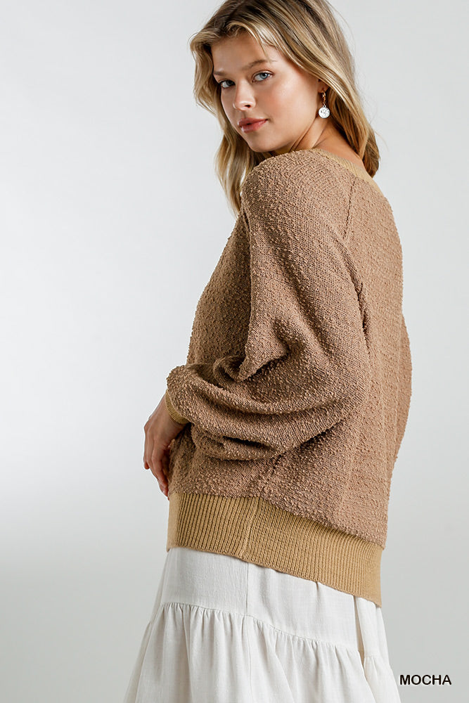 Puff Sleeve Boat Neck Sweater-Product Type | Naughty Smile Fashion