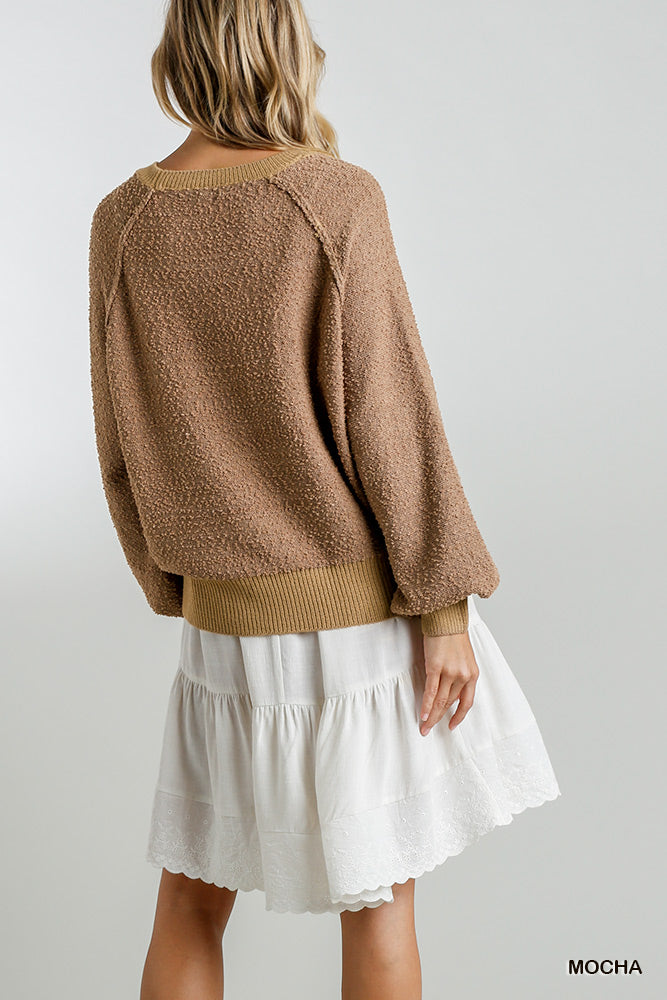 Puff Sleeve Boat Neck Sweater-Product Type | Naughty Smile Fashion