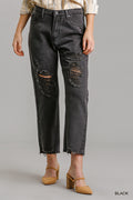 5 Pockets Non-stretch Straight Cut Distressed Denim Jeans With Raw Hem-Product Type | Naughty Smile Fashion