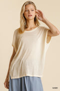 Short Sheer Dolman Sleeve Scoop Neck Top With Side Slit-Product Type | Naughty Smile Fashion