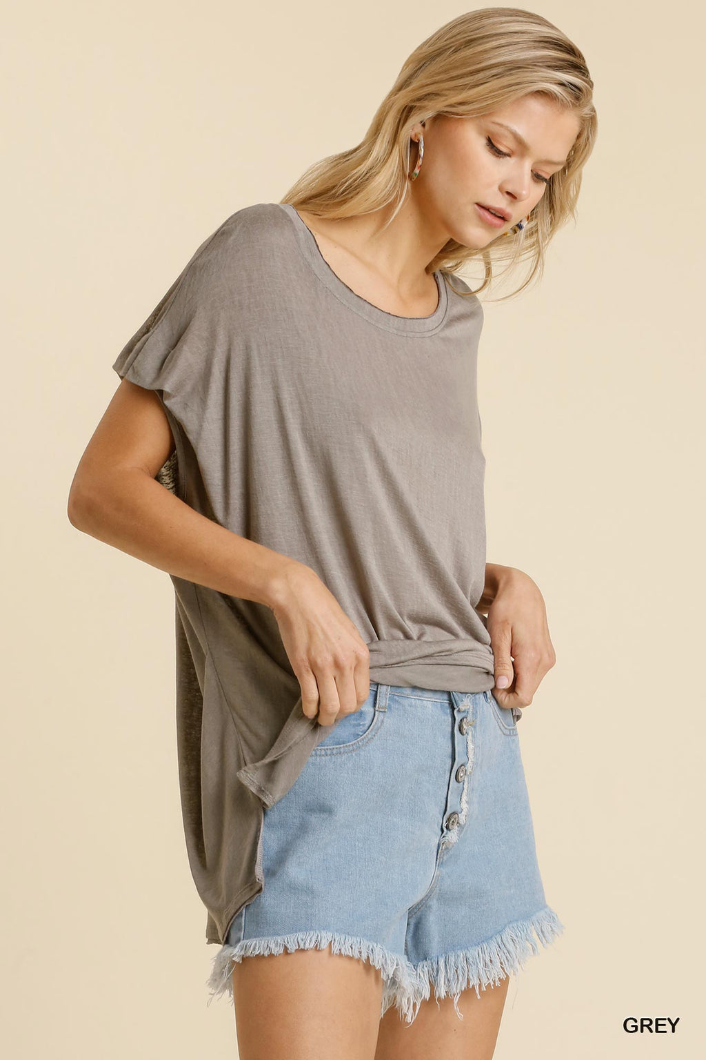 Short Sheer Dolman Sleeve Scoop Neck Top With Side Slit-Product Type | Naughty Smile Fashion