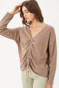 A V-neckline Drawstring Ruched Top-Product Type | Naughty Smile Fashion