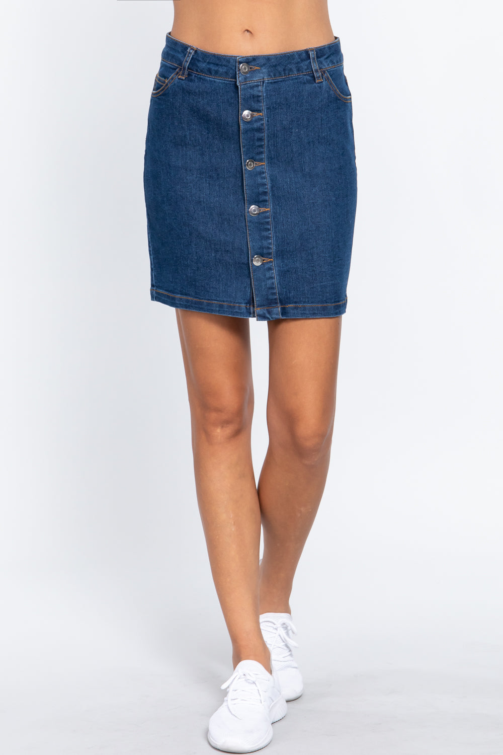 Buttoned Stretch Denim Mini Skirt-Product Type | Naughty Smile Fashion