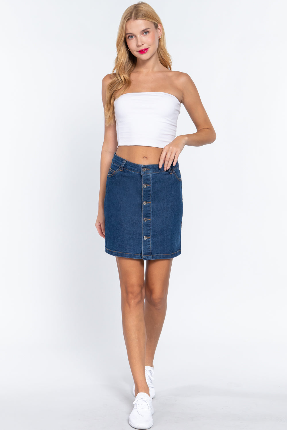 Buttoned Stretch Denim Mini Skirt-Product Type | Naughty Smile Fashion