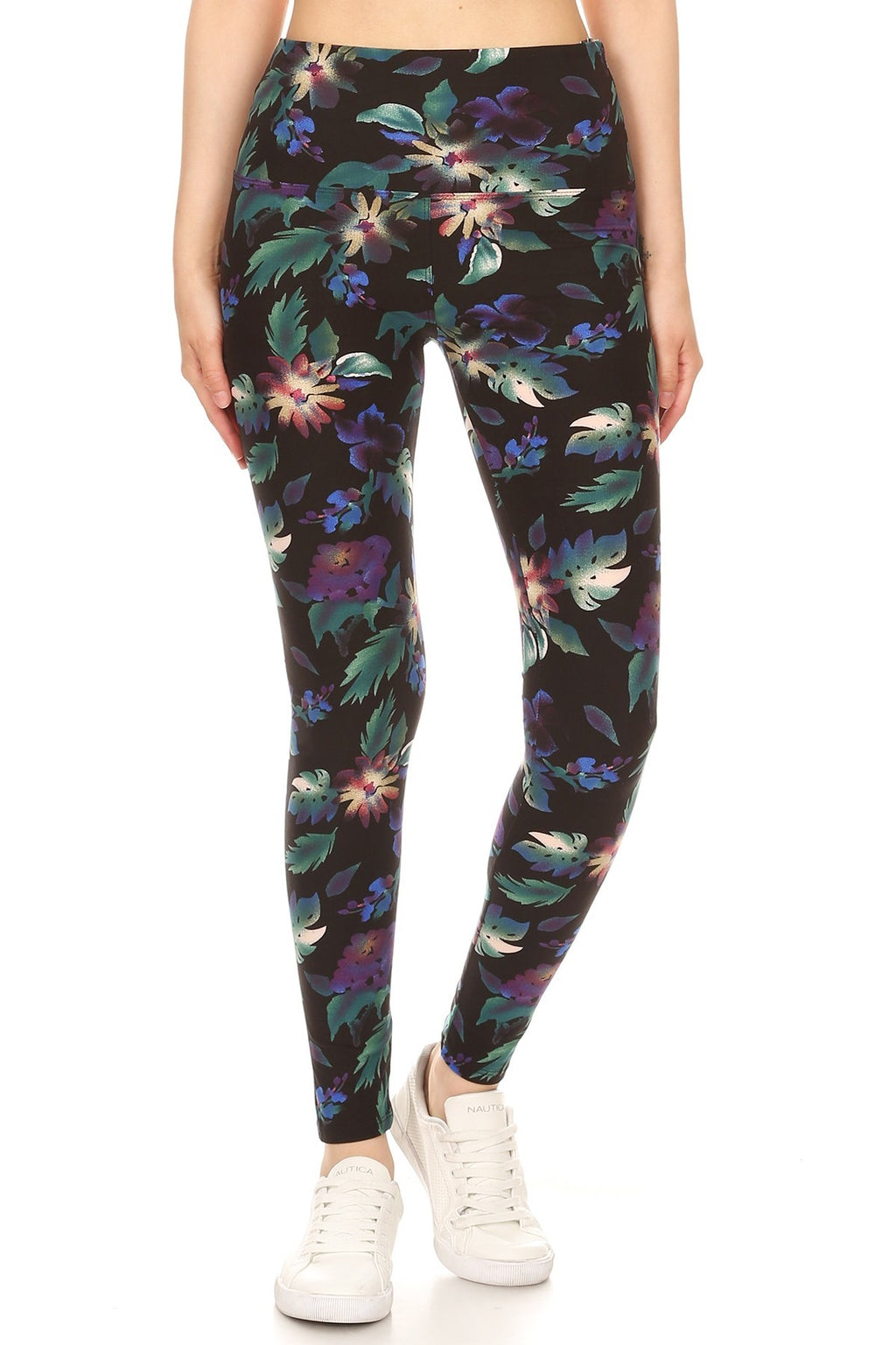 Long Yoga Style Banded Lined Floral Printed Knit Legging With High Waist-Product Type | Naughty Smile Fashion
