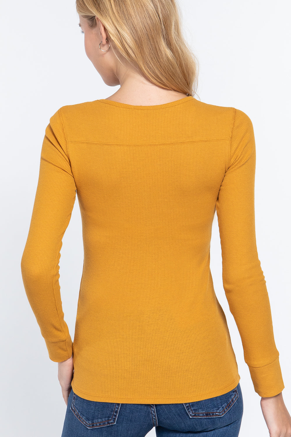 Long Slv V-neck Placket Thermal Top-Product Type | Naughty Smile Fashion