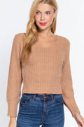 Long Puff Slv V-neck Rib Sweater-Product Type | Naughty Smile Fashion