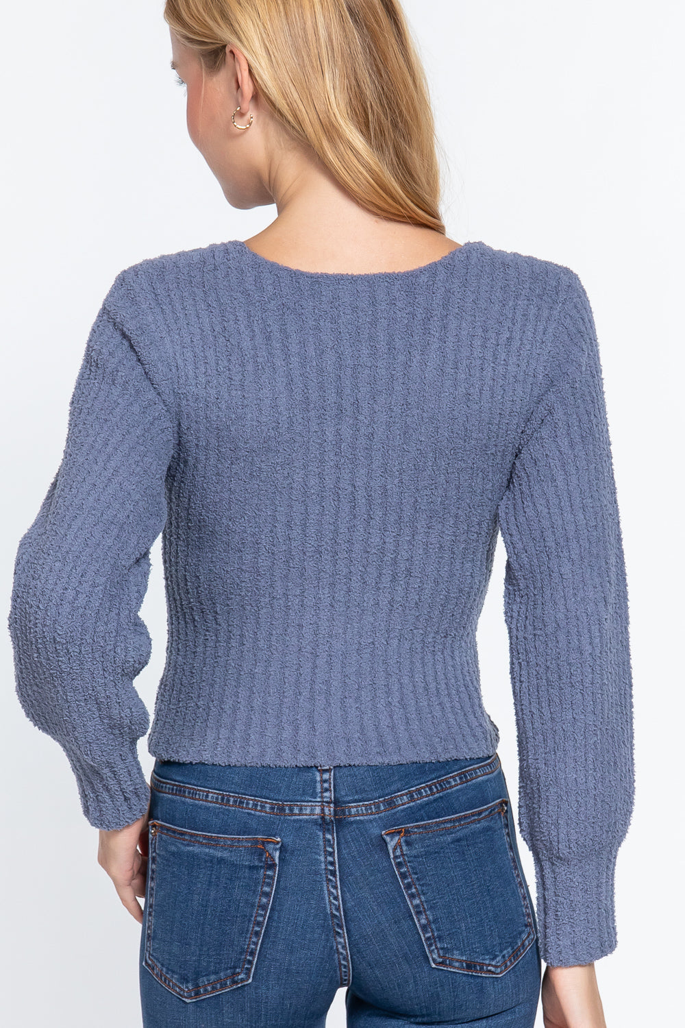 Long Puff Slv V-neck Rib Sweater-Product Type | Naughty Smile Fashion