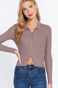 Notched Collar Zippered Sweater-Product Type | Naughty Smile Fashion
