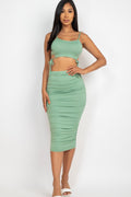 Cut-out Tie Side Crop Top & Ruched Midi Skirt Set-Product Type | Naughty Smile Fashion